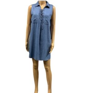 Honolua Wahine Sleeveless Lightweight Cotton Lace Up Collared Pocket Dress M